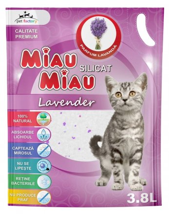 Miau Miau | Żwirek dla kota z żelem krzemionkowym | Lawenda 3,8L