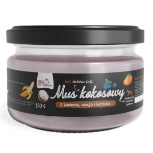 Syta Micha | Mus kokosowy z dodatkiem banana, mango, borówki i prebiotyków | Słoik 150g