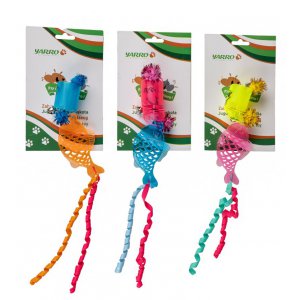 Yarro | Zabawka dla kota | Sprężynka z pomponikami, dzwoneczkiem z rybką 13cm