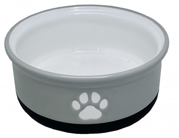Yarro | Miska ceramiczna na antypoślizgowej gumie dla psa | Szara z wzorem łapki 14X5,5cm