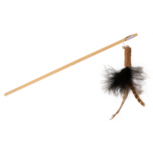 Bubu Pets | Zabawka dla kota | Drewniana wędka z kłodą i piórkiem 40-104cm