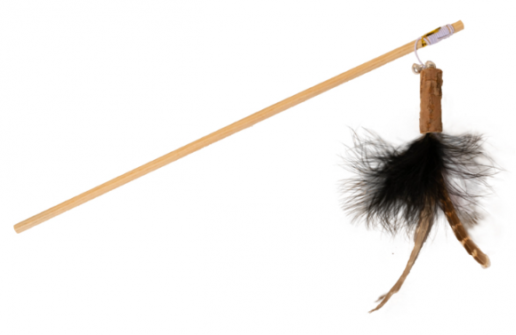 Bubu Pets | Zabawka dla kota | Drewniana wędka z kłodą i piórkiem 40-104cm