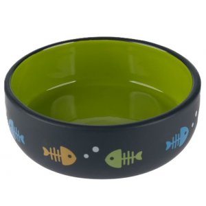 Yarro | Ceramiczna miska dla kota RYBKI | Czarna z zielonym środkiem 13x4cm