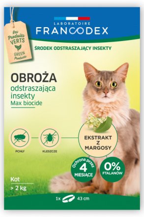 Francodex | Obroża na pchły i kleszcze | Dla kotów: od 2kg  - 43cm