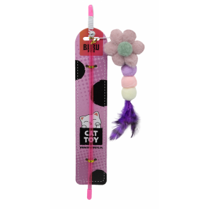 Bubu Pets | Zabawka dla kota | Wędka z linką, pluszowym kwiatem i piórem 31-51cm