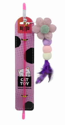 Bubu Pets | Zabawka dla kota | Wędka z linką, pluszowym kwiatem i piórem 31-51cm