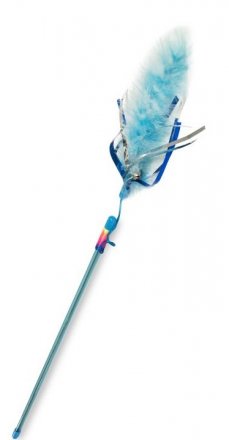 Yarro | Zabawka dla kota | Wędka z niebieskimi piórkami i neonowym sznurkiem dł. 45cm