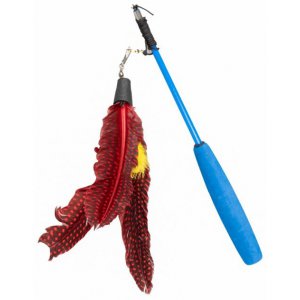 Yarro | Zabawka dla kota | Wędka z teleskopową rączką i czerwonymi piórkami 20 / 52 / 36-96cm