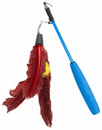 Yarro | Zabawka dla kota | Wędka z teleskopową rączką i czerwonymi piórkami 20/52/36-96cm