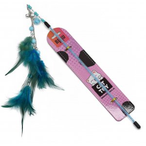 Bubu Pets | Zabawka dla kota | Wędka z piórkiem i koralikami 100cm