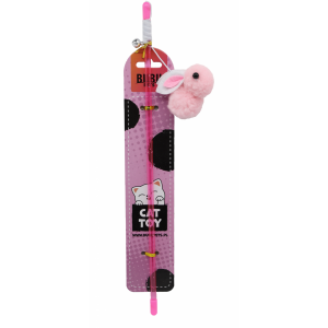 Bubu Pets | Zabawka dla kota | Plastikowa wędka z pluszowym królikiem na lince 30-75cm