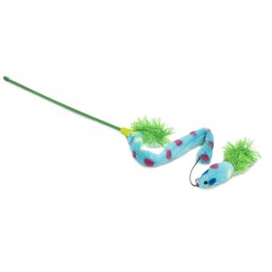 Yarro | Zabawka dla kota | Wędka z niebieskim materiałem i myszką z piórkami, dł. 40cm