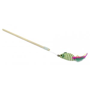 Yarro | Zabawka dla kota | Wędka z myszką sizalową z piórkami, patyk drewniany 35cm