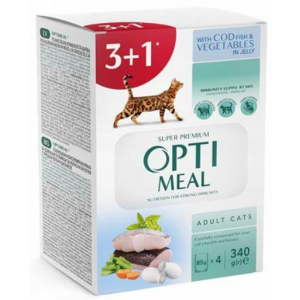 OPTIMEAL | Pełnoporcjowa mokra karma dla kotów | (3 + 1), 340 g