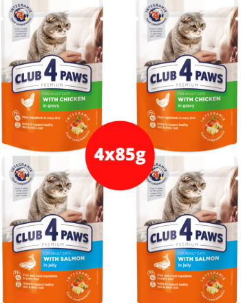 Club 4 Paws | Pełnoporcjowa karma mokra dla kotów | Mix 4x85g