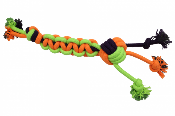 Bubu Pets | Zabawka dla psa sznur pleciony z piłką NEON 45cm