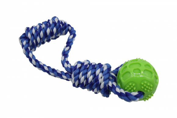 Bubu Pets | Zabawka dla psa sznur pleciony pętla z piłką TPR BLUE 26cm