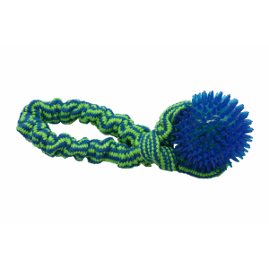 Bubu Pets | Zabawka dla psa sznur pleciony pętla z piłką jeżową PINK NEON 30cm