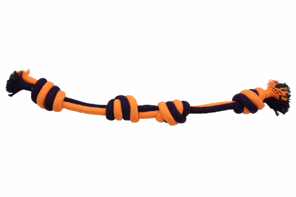 Bubu Pets | Zabawka dla psa sznur z czterema węzłami ORANGE NEON 43cm