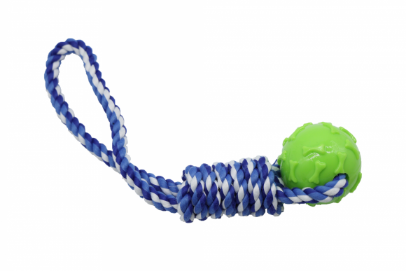 Bubu Pets | Zabawka dla psa sznur pleciony z piłką BLUE 33cm