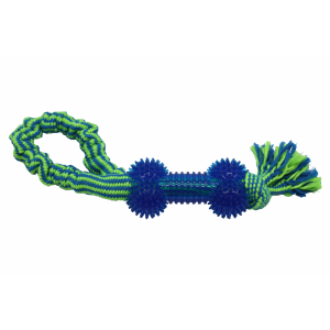 Bubu Pets | Zabawka dla psa sznur pleciony pętla z kostką GREEN NEON 35cm