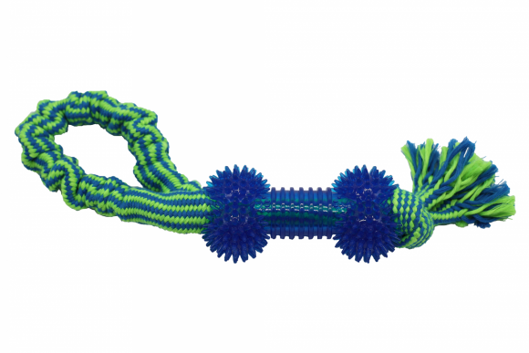 Bubu Pets | Zabawka dla psa sznur pleciony pętla z kostką GREEN NEON 35cm