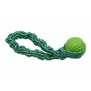 Bubu Pets | Zabawka dla psa sznur pleciony pętla z piłką jeżową GREEN NEON 27cm