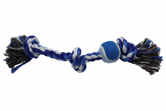 Bubu Pets | Zabawka dla psa sznur pleciony z piłką tenisową BLUE 42cm