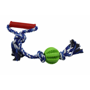 Bubu Pets | Zabawka dla psa sznurek pleciony z uchwytem i piłką TPR 43cm