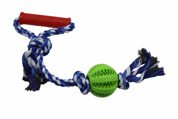 Bubu Pets | Zabawka dla psa sznurek pleciony z uchwytem i piłką TPR 43cm