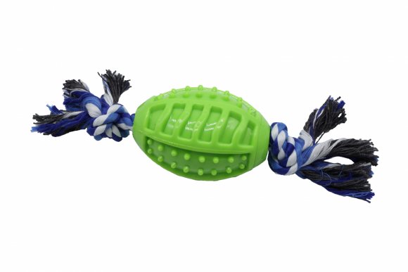 Bubu Pets | Zabawka dla psa sznur pleciony z piłką rugby TPR BLUE 23cm
