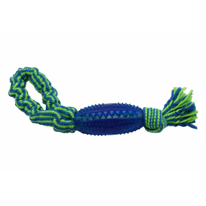 Bubu Pets | Zabawka dla psa sznur pleciony pętla z piłką rugby GREEN NEON 34cm