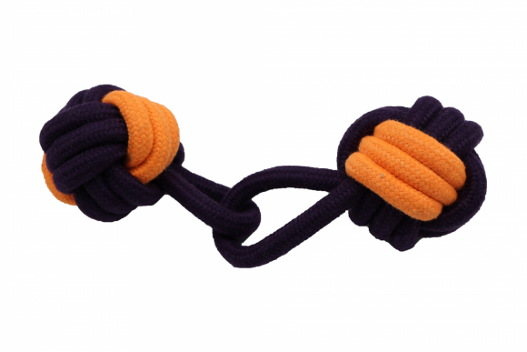 Bubu Pets | Zabawka dla psa sznur dwie splecione piłki ORANGE NEON 22cm
