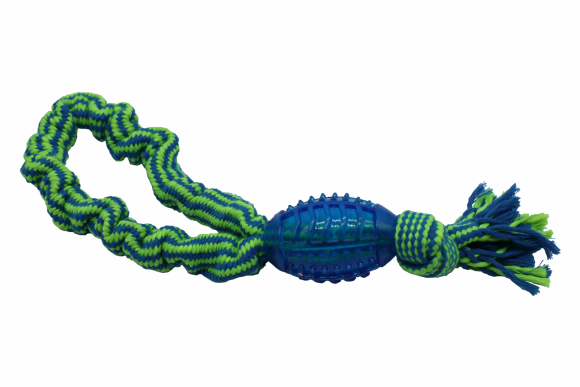 Bubu Pets | Zabawka dla psa sznur pleciony pętla z piłką GREEN NEON 35cm