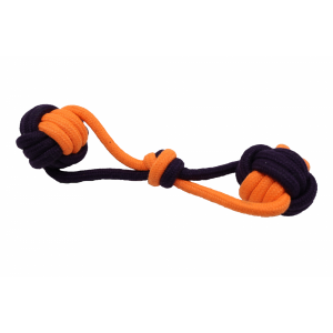 Bubu Pets | Zabawka dla psa sznur ósemka z dwoma piłkami ORANGE NEON 28cm