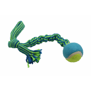 Bubu Pets | Zabawka dla psa sznur pleciony pętla z piłką tenisową PINK NEON 45cm