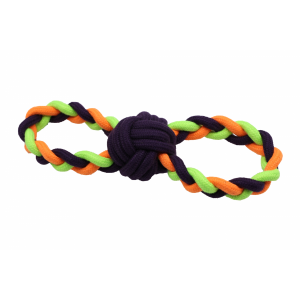 Bubu Pets | Zabawka dla psa sznur pleciony ósemka z piłką NEON 30cm