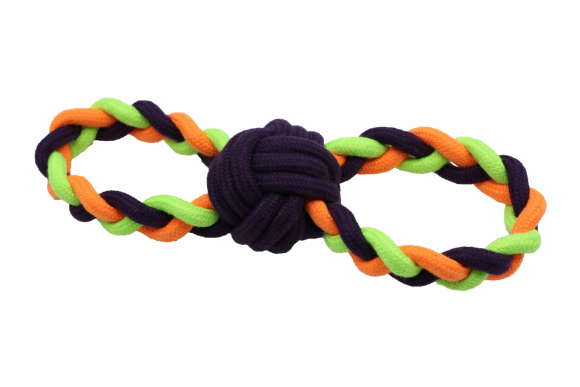 Bubu Pets | Zabawka dla psa sznur pleciony ósemka z piłką NEON 30cm