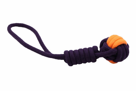 Bubu Pets | Zabawka dla psa sznur pętla z piłką ORANGE NEON 38cm