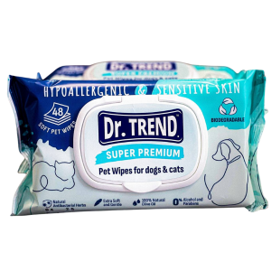 Dr. Trend Super premium | Chusteczki nawilżające dla psów i kotów | Opakowanie 48szt.