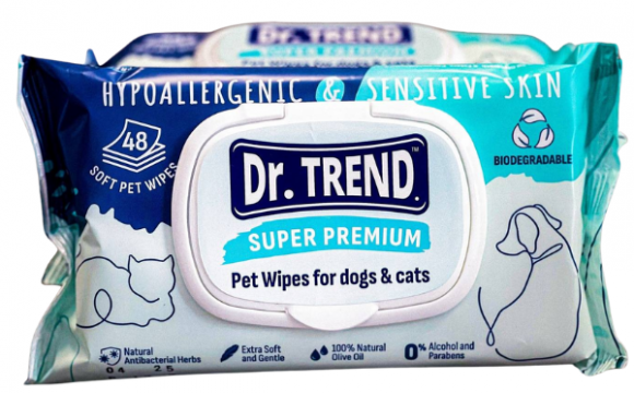 Dr. Trend Super premium | Chusteczki nawilżające dla psów i kotów | Opakowanie 48szt.