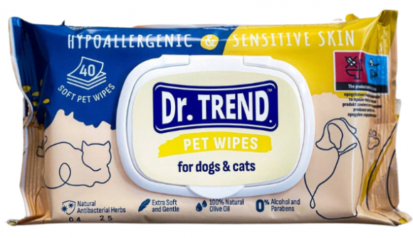 Dr. Trend Premium | Chusteczki nawilżające dla psów i kotów | Opakowanie 40 szt.