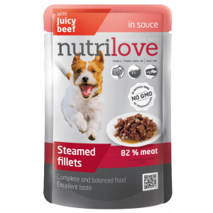 Nutrilove | Filety gotowane na parze w sosie | Saszetka dla psa 85g