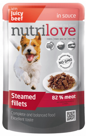 Nutrilove | Filety gotowane na parze w sosie | Saszetka dla psa 85g