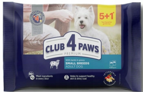 Club 4 Paws | Pełnoporcjowa karma mokra dla psów | 5+1 x 80g
