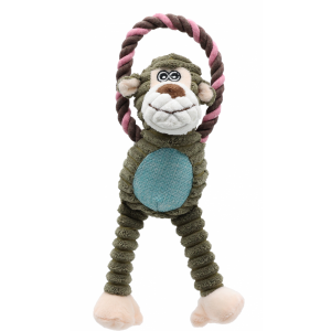 Uniq Pet | Zabawka pluszowa dla psa | Małpa ze sznurkową pętlą i piszczałką 31x10cm