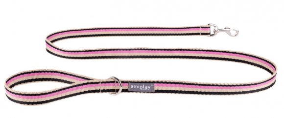 AmiPlay | Popular | Smycz dla psa miejska - paski czarno różowa