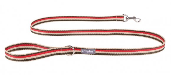 AmiPlay | Popular | Smycz dla psa miejska - paski czerwono oliwkowa